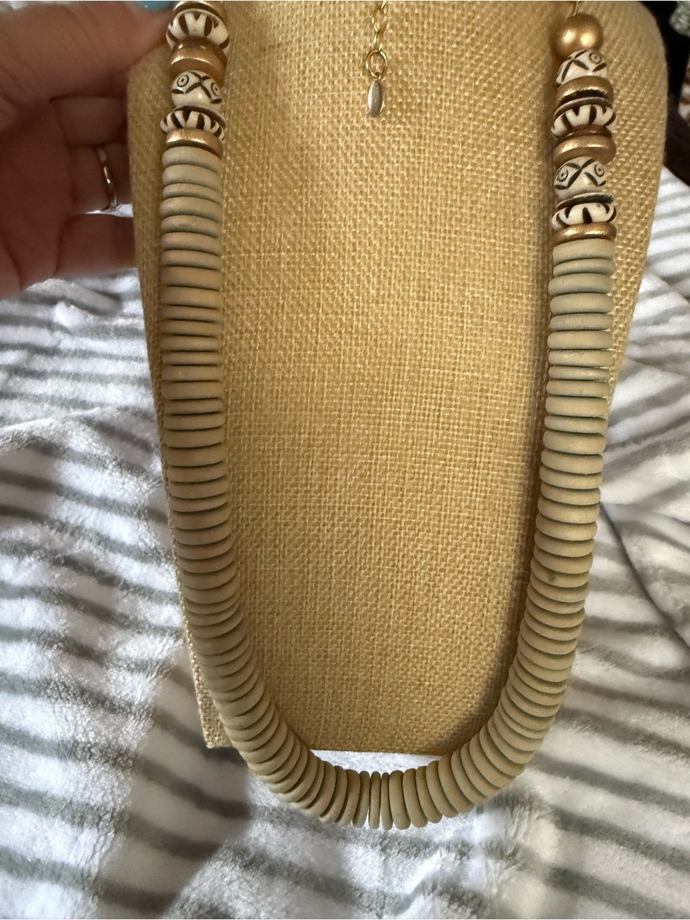 Moly Beads Neutral Disk Bead Necklace with Decorative Accents